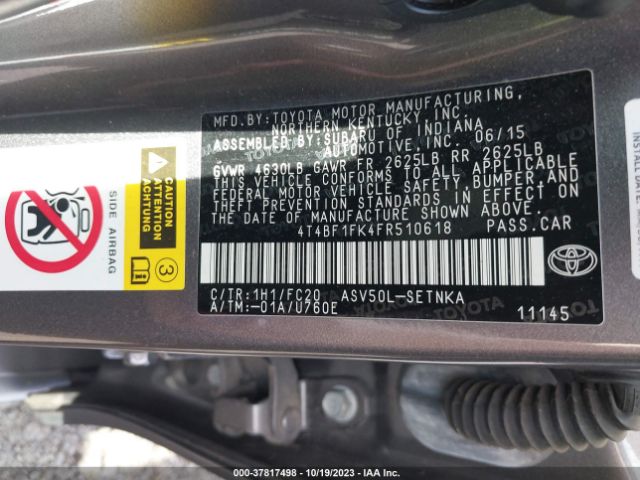 Photo 8 VIN: 4T4BF1FK4FR510618 - TOYOTA CAMRY 