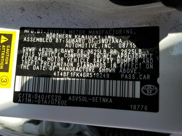 Photo 11 VIN: 4T4BF1FK4GR518249 - TOYOTA CAMRY LE 