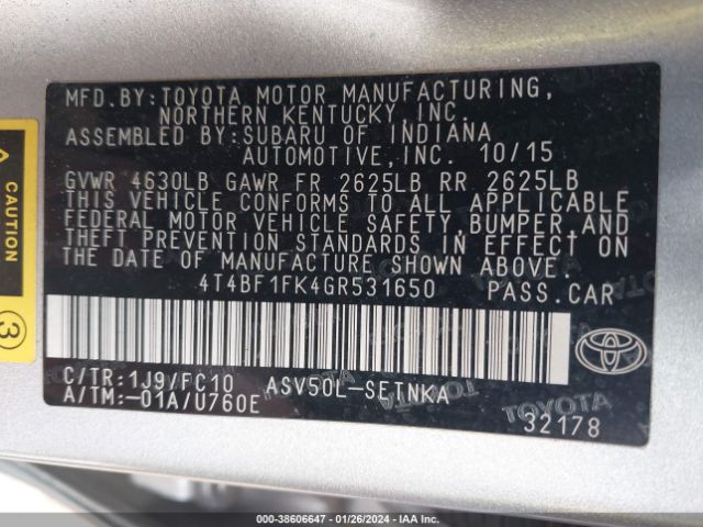 Photo 8 VIN: 4T4BF1FK4GR531650 - TOYOTA CAMRY 