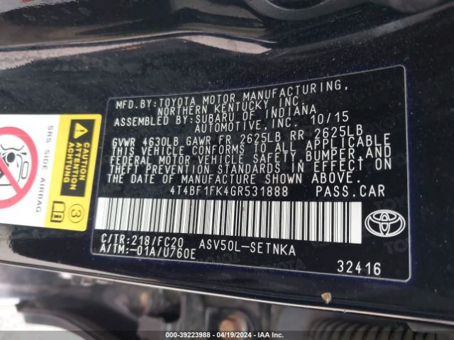 Photo 8 VIN: 4T4BF1FK4GR531888 - TOYOTA CAMRY 