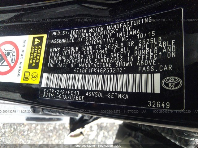 Photo 8 VIN: 4T4BF1FK4GR532121 - TOYOTA CAMRY 