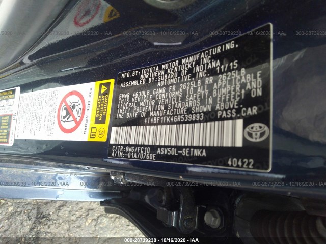 Photo 8 VIN: 4T4BF1FK4GR539893 - TOYOTA CAMRY 