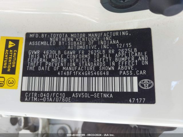 Photo 8 VIN: 4T4BF1FK4GR546648 - TOYOTA CAMRY 