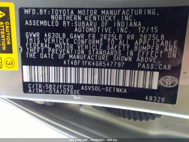 Photo 8 VIN: 4T4BF1FK4GR547797 - TOYOTA CAMRY 