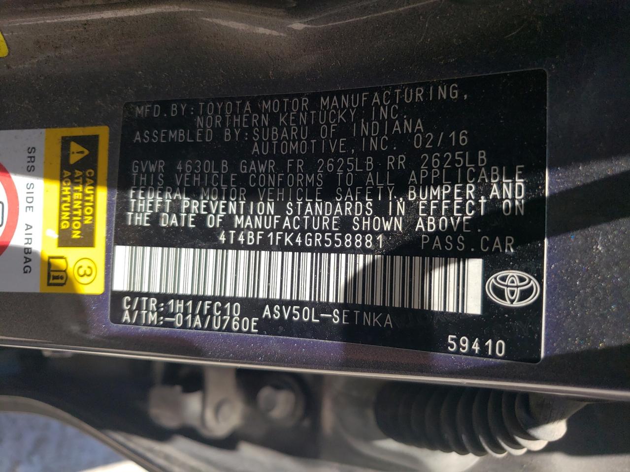 Photo 11 VIN: 4T4BF1FK4GR558881 - TOYOTA CAMRY 