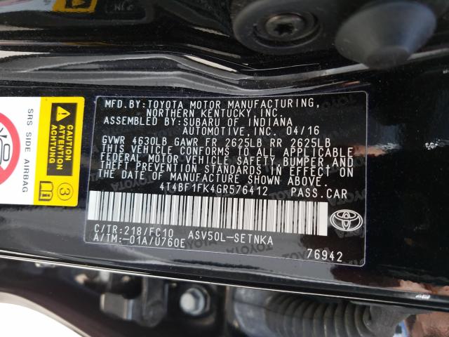 Photo 9 VIN: 4T4BF1FK4GR576412 - TOYOTA CAMRY LE 