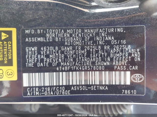 Photo 8 VIN: 4T4BF1FK4GR578080 - TOYOTA CAMRY 