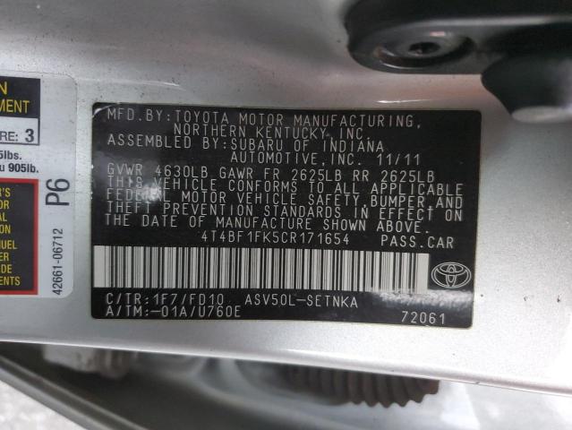 Photo 11 VIN: 4T4BF1FK5CR171654 - TOYOTA CAMRY BASE 