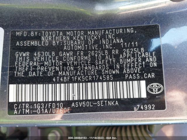 Photo 8 VIN: 4T4BF1FK5CR174585 - TOYOTA CAMRY 