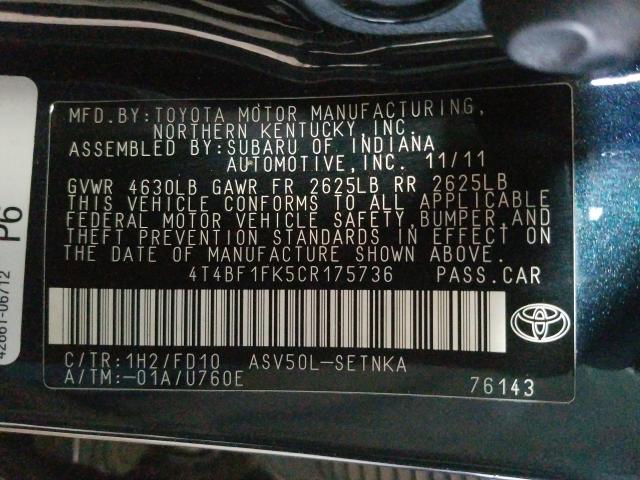 Photo 9 VIN: 4T4BF1FK5CR175736 - TOYOTA CAMRY BASE 