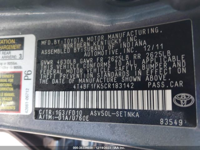 Photo 8 VIN: 4T4BF1FK5CR183142 - TOYOTA CAMRY 