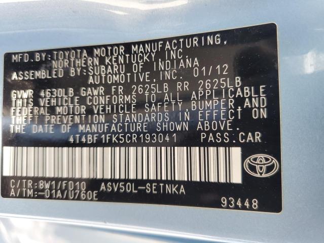 Photo 12 VIN: 4T4BF1FK5CR193041 - TOYOTA CAMRY 