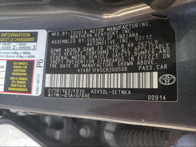 Photo 9 VIN: 4T4BF1FK5CR200506 - TOYOTA CAMRY BASE 