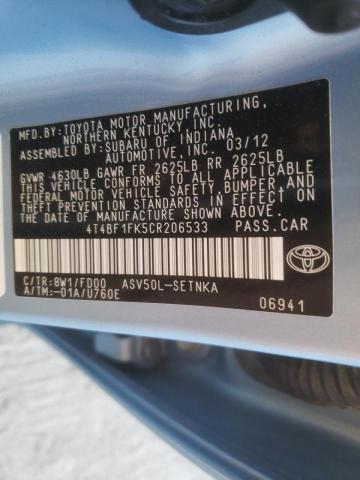 Photo 9 VIN: 4T4BF1FK5CR206533 - TOYOTA CAMRY BASE 