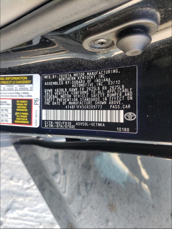 Photo 9 VIN: 4T4BF1FK5CR209772 - TOYOTA CAMRY BASE 