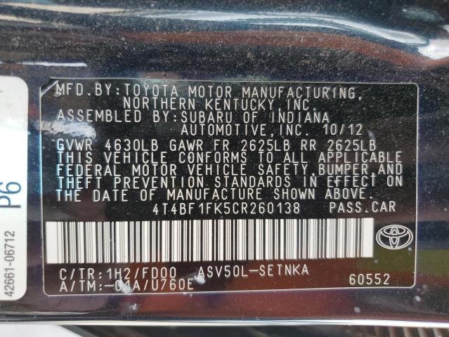 Photo 12 VIN: 4T4BF1FK5CR260138 - TOYOTA CAMRY 