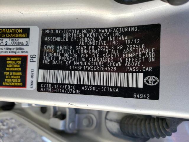 Photo 9 VIN: 4T4BF1FK5CR264528 - TOYOTA CAMRY BASE 