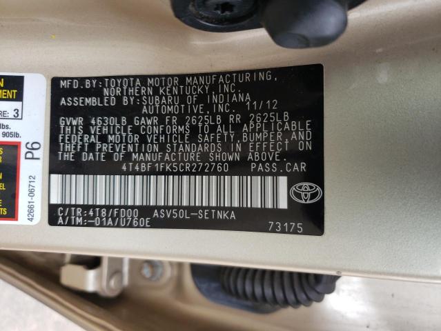 Photo 11 VIN: 4T4BF1FK5CR272760 - TOYOTA CAMRY BASE 