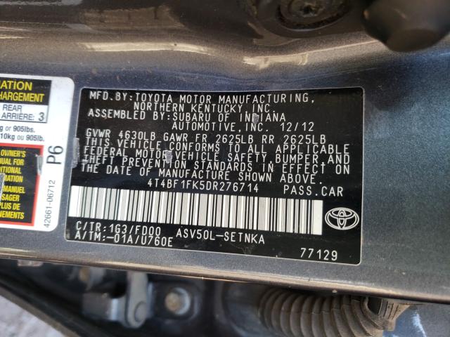 Photo 9 VIN: 4T4BF1FK5DR276714 - TOYOTA CAMRY L 