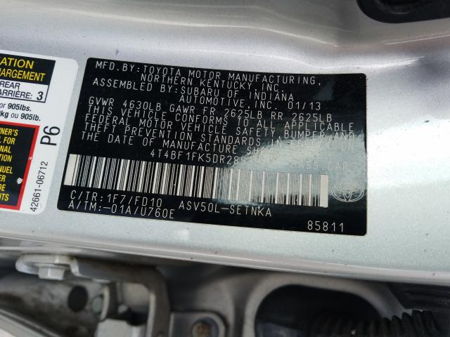 Photo 9 VIN: 4T4BF1FK5DR285395 - TOYOTA CAMRY L 