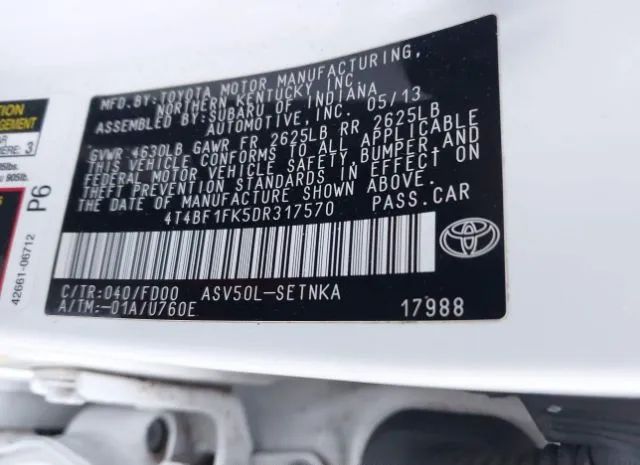 Photo 8 VIN: 4T4BF1FK5DR317570 - TOYOTA CAMRY 