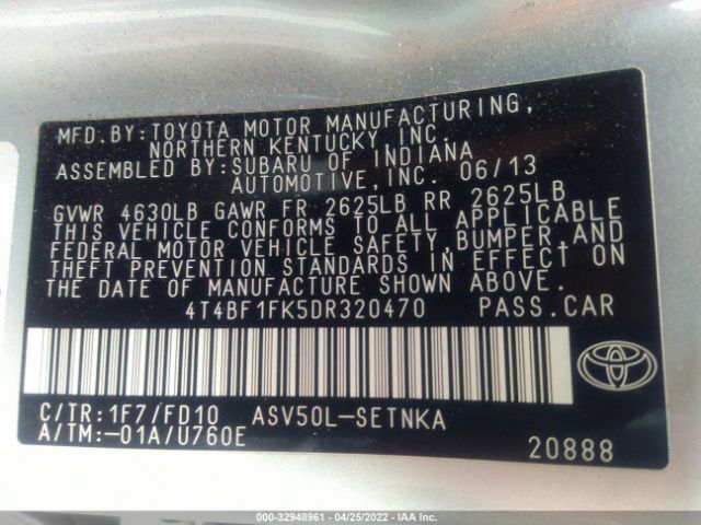 Photo 8 VIN: 4T4BF1FK5DR320470 - TOYOTA CAMRY 