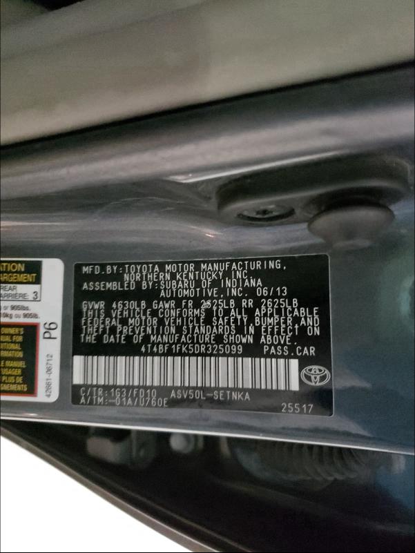 Photo 9 VIN: 4T4BF1FK5DR325099 - TOYOTA CAMRY L 