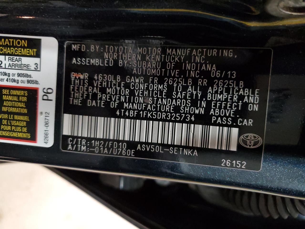 Photo 11 VIN: 4T4BF1FK5DR325734 - TOYOTA CAMRY 