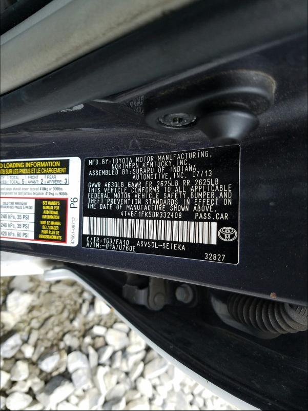 Photo 9 VIN: 4T4BF1FK5DR332408 - TOYOTA CAMRY L 