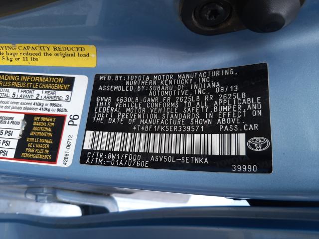 Photo 9 VIN: 4T4BF1FK5ER339571 - TOYOTA CAMRY L 