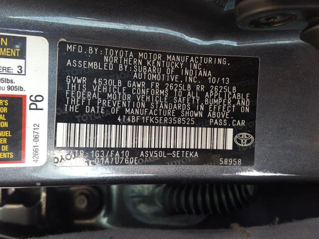 Photo 9 VIN: 4T4BF1FK5ER358525 - TOYOTA CAMRY L 