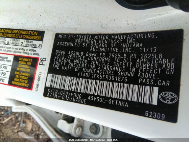 Photo 8 VIN: 4T4BF1FK5ER361876 - TOYOTA CAMRY 