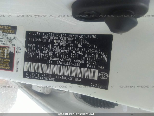 Photo 8 VIN: 4T4BF1FK5ER374286 - TOYOTA CAMRY 