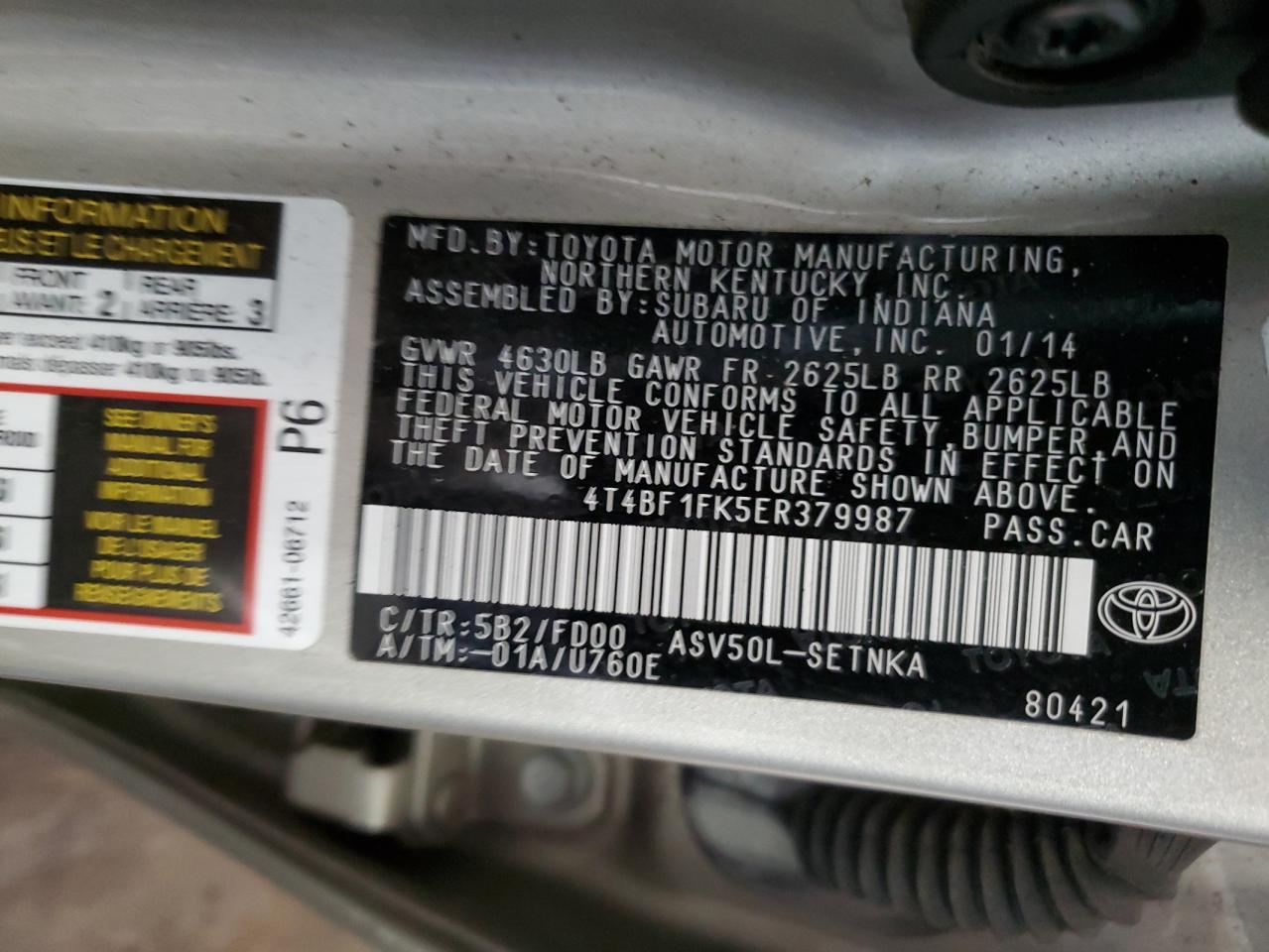 Photo 12 VIN: 4T4BF1FK5ER379987 - TOYOTA CAMRY 