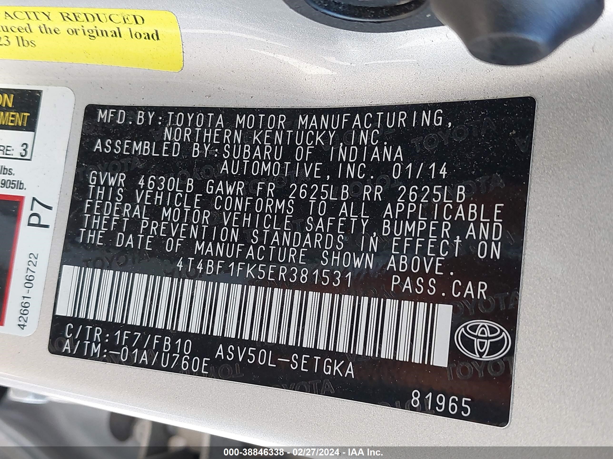 Photo 8 VIN: 4T4BF1FK5ER381531 - TOYOTA CAMRY 