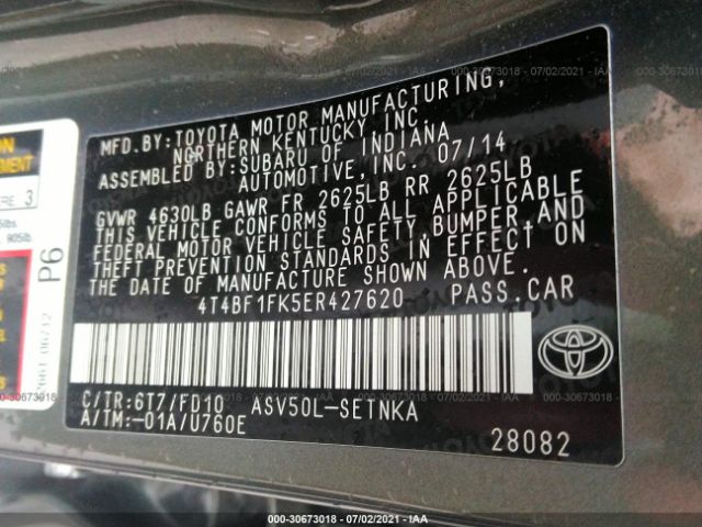 Photo 8 VIN: 4T4BF1FK5ER427620 - TOYOTA CAMRY 