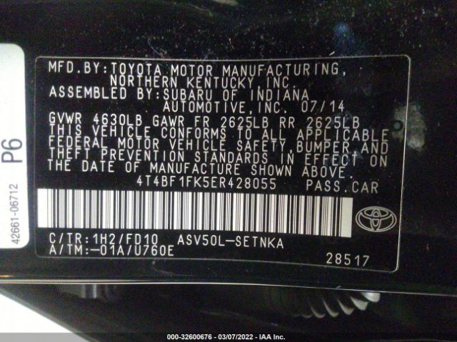 Photo 8 VIN: 4T4BF1FK5ER428055 - TOYOTA CAMRY 