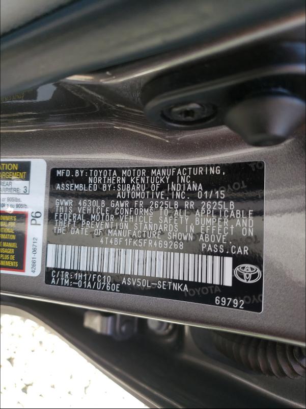 Photo 9 VIN: 4T4BF1FK5FR469268 - TOYOTA CAMRY LE 