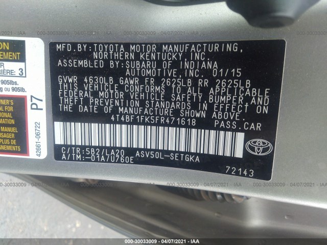 Photo 8 VIN: 4T4BF1FK5FR471618 - TOYOTA CAMRY 