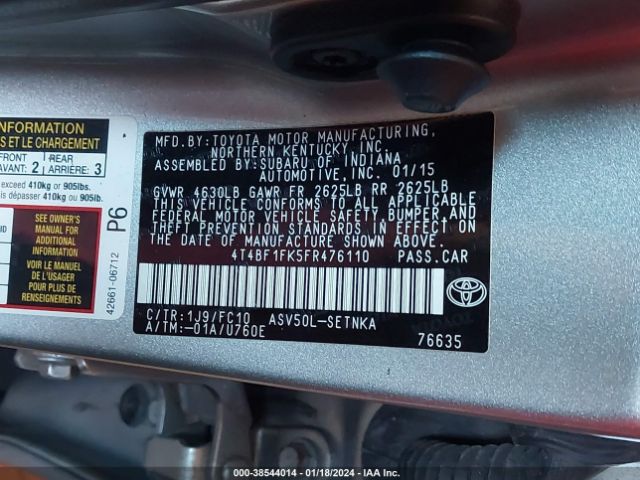 Photo 8 VIN: 4T4BF1FK5FR476110 - TOYOTA CAMRY 