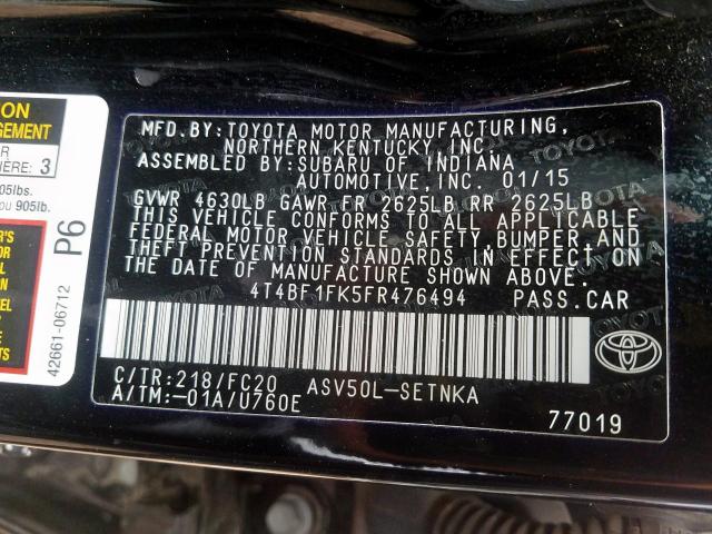 Photo 9 VIN: 4T4BF1FK5FR476494 - TOYOTA CAMRY LE 