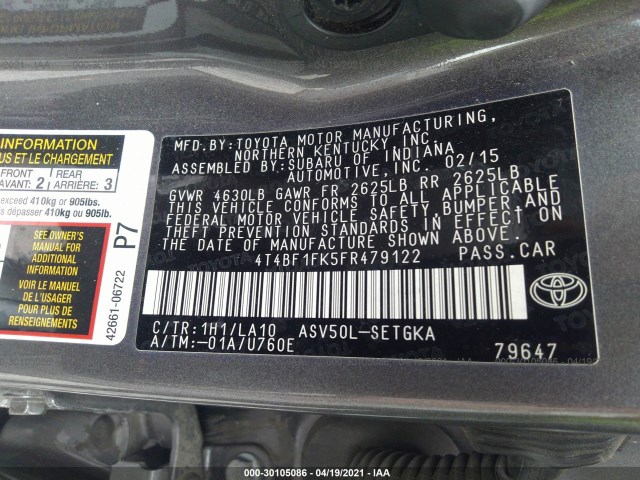 Photo 8 VIN: 4T4BF1FK5FR479122 - TOYOTA CAMRY 