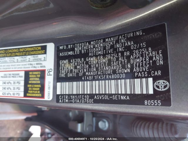 Photo 8 VIN: 4T4BF1FK5FR480030 - TOYOTA CAMRY 