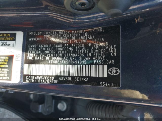 Photo 8 VIN: 4T4BF1FK5FR494915 - TOYOTA CAMRY 