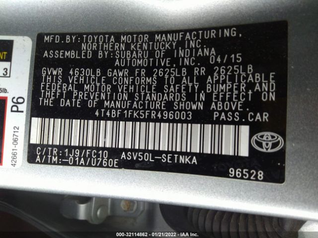 Photo 8 VIN: 4T4BF1FK5FR496003 - TOYOTA CAMRY 