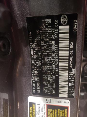 Photo 11 VIN: 4T4BF1FK5FR499967 - TOYOTA CAMRY LE 