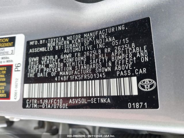 Photo 8 VIN: 4T4BF1FK5FR501345 - TOYOTA CAMRY 