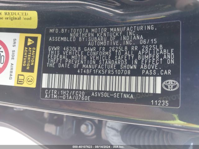 Photo 8 VIN: 4T4BF1FK5FR510708 - TOYOTA CAMRY 