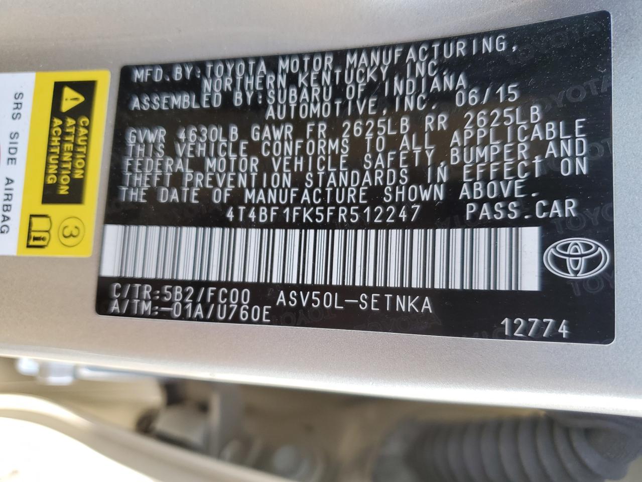 Photo 11 VIN: 4T4BF1FK5FR512247 - TOYOTA CAMRY 