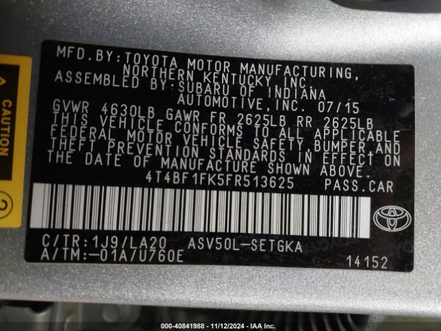 Photo 8 VIN: 4T4BF1FK5FR513625 - TOYOTA CAMRY 